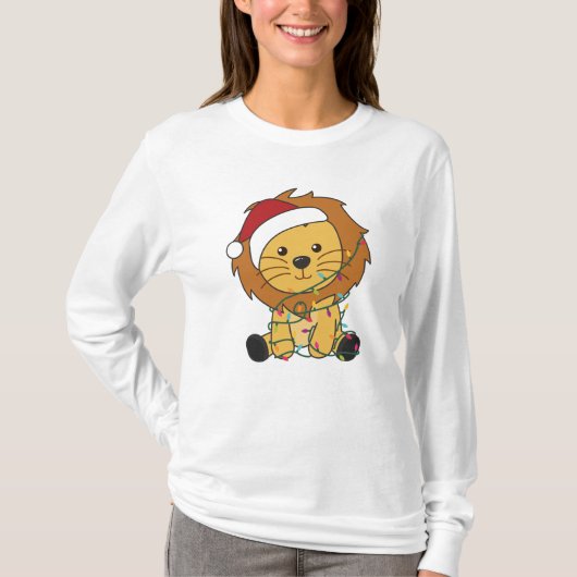 Lion Kerstmis Winterdieren Lons T-shirt (Voorkant)