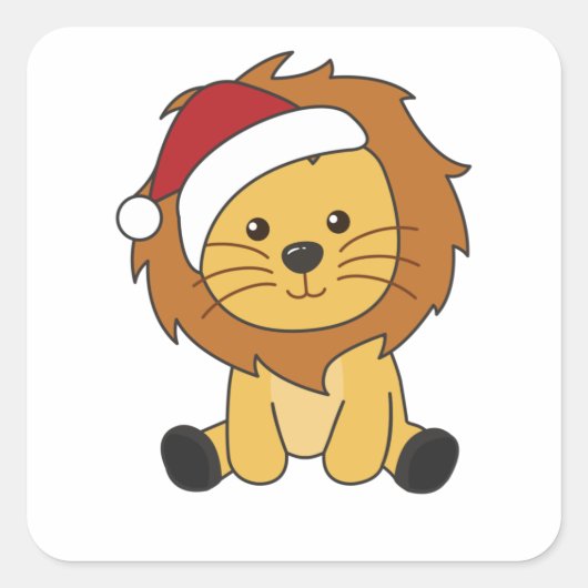 Lion Kerstmis Winterdieren Lons Vierkante Sticker (Voorkant)