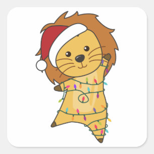 Lion Kerstmis Winterdieren Lons Vierkante Sticker