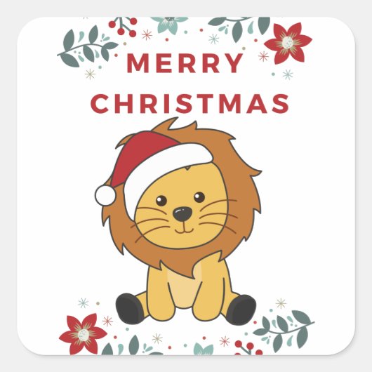 Lion Kerstmis Winterdieren Lons Vierkante Sticker (Voorkant)