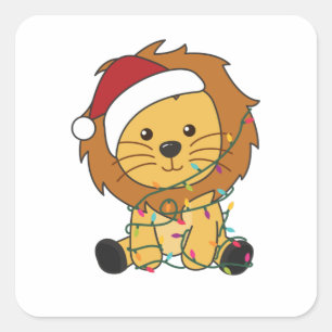 Lion Kerstmis Winterdieren Lons Vierkante Sticker