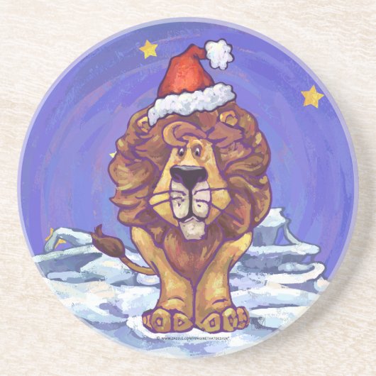 Lion Kerstmis Zandsteen Onderzetter (Voorkant)