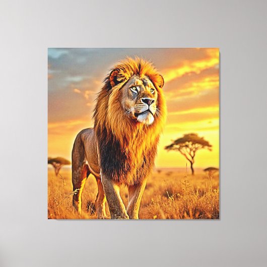 Lion King Savanna Sunset Design Canvas Afdruk (Voorkant)