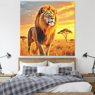 Lion King Savanna Sunset Design Canvas Afdruk