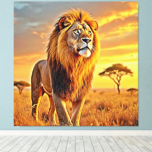 Lion King Savanna Sunset Design Canvas Afdruk (Insitu (Houten vloer))