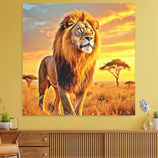 Lion King Savanna Sunset Design Canvas Afdruk (Insitu (Woonkamer))