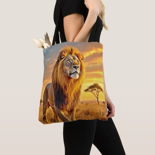 Lion King Savanna Sunset Design Tote Bag (Dichtbij)