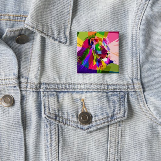 Lion Kleurrijke Prismatische Pop Art Design-62501 Vierkante Button 5,1 Cm (In situ)