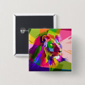 Lion Kleurrijke Prismatische Pop Art Design-62501 Vierkante Button 5,1 Cm (Voorkant /achterkant)
