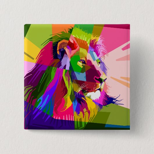 Lion Kleurrijke Prismatische Pop Art Design-62501 Vierkante Button 5,1 Cm (Voorkant)