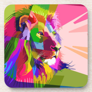 Lion Kleurrijke Prismatische Pop Art Design-6250 Bier Onderzetter