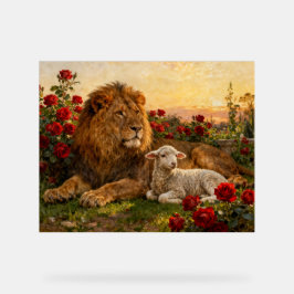 Lion & Lamb in the Roses Acryl Bord
