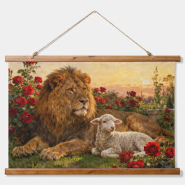 Lion & Lamb in the Roses Hangend Wandkleed