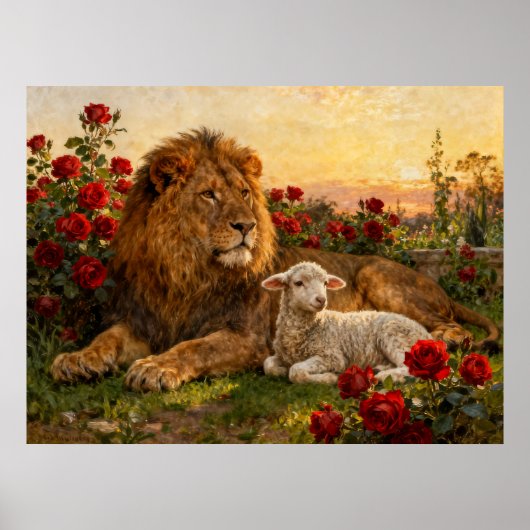Lion & Lamb in the Roses Poster (Voorkant)