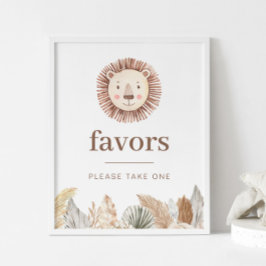 Lion Leaf Neutral Favors Sign Poster