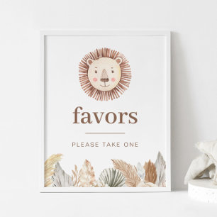 Lion Leaf Neutral Favors Sign Poster