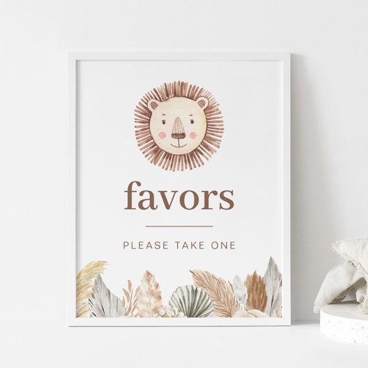 Lion Leaf Neutral Favors Sign Poster