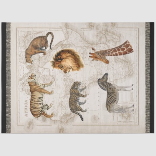 Lion Leopard Giraffe Afrika kaart ontkoppeling Tissuepapier (Voorkant)