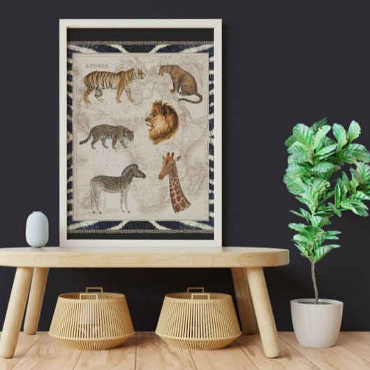 Lion Leopard Zebra Africa  Map Decoupage Tissuepapier