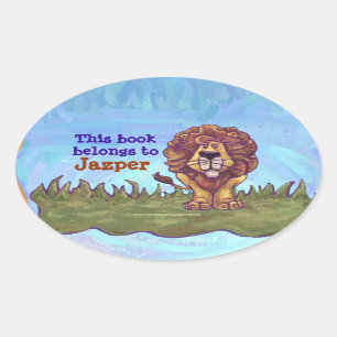 Lion Library Bookplaat Ovale Sticker