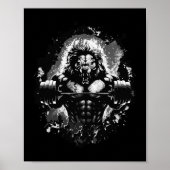 Lion Lifting Gewichten Gym Beast Workout Spieren B Poster (Voorkant)