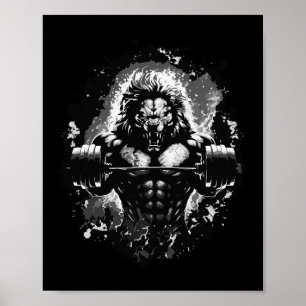 Lion Lifting Gewichten Gym Beast Workout Spieren B Poster