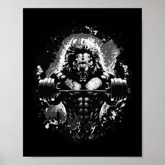 Lion Lifting Gewichten Gym Beast Workout Spieren B Poster (Voorkant)
