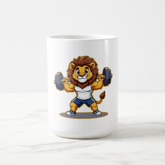 Lion Lifting Light Weights – Cute Gym Animal Illus Koffiemok (Center)