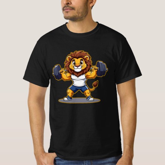 Lion Lifting Light Weights – Cute Gym Animal Illus T-shirt (Voorkant)