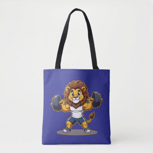 Lion Lifting Light Weights – Cute Gym Animal Illus Tote Bag (Voorkant)