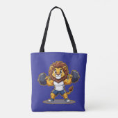 Lion Lifting Light Weights – Cute Gym Animal Illus Tote Bag (Achterkant)