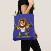 Lion Lifting Light Weights – Cute Gym Animal Illus Tote Bag (Dichtbij)