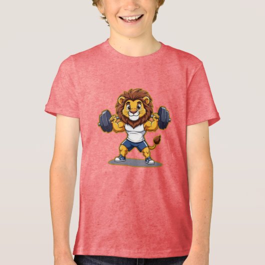 Lion Lifting Light Weights – Cute Gym Animal Illus Tri-Blend Shirt (Voorkant)