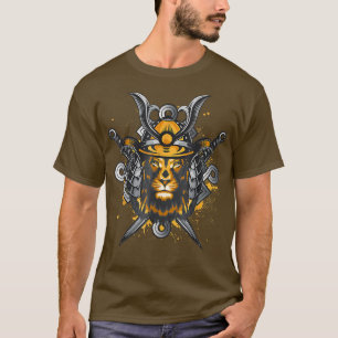 Lion Lion Head Wild cat Samurai Helmet voor mannen T-shirt