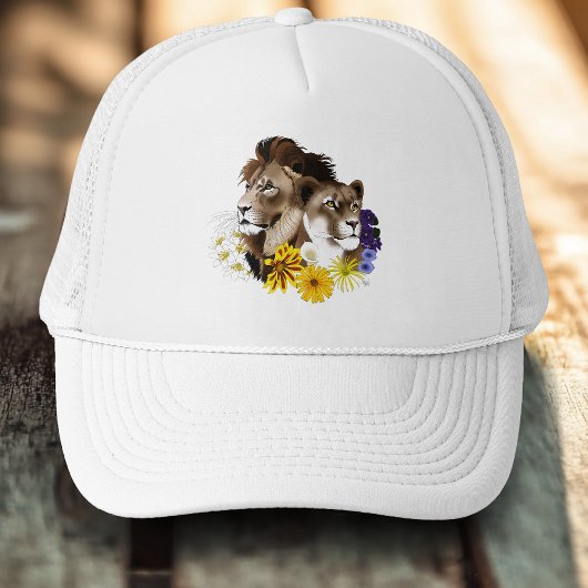 Lion Lioness Floral Green  Trucker Pet