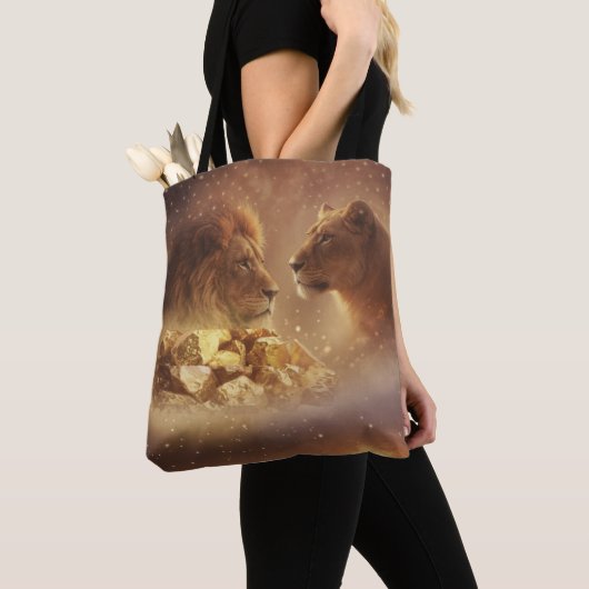 Lion & Lioness Gold Glow — Schoudertas Tote Bag (Dichtbij)