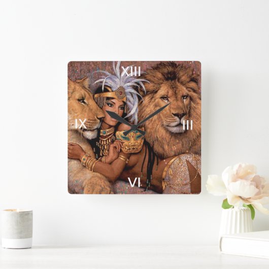 Lion Lioness Oerwoud Princess Wall Clock Vierkante Klok (Huis)