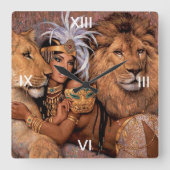 Lion Lioness Oerwoud Princess Wall Clock Vierkante Klok (Voorkant)