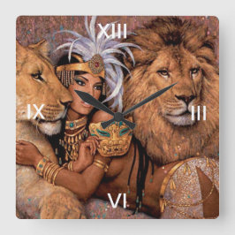Lion Lioness Oerwoud Princess Wall Clock Vierkante Klok