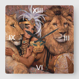 Lion Lioness Oerwoud Princess Wall Clock Vierkante Klok