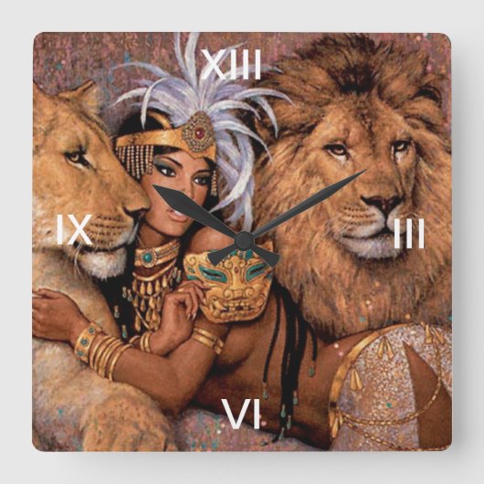 Lion Lioness Oerwoud Princess Wall Clock Vierkante Klok (Voorkant)