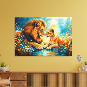 Lion Lioness wilde katten natuur houden van dieren Canvas Afdruk