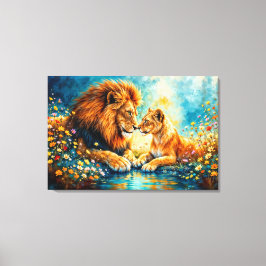 Lion Lioness wilde katten natuur houden van dieren Canvas Afdruk