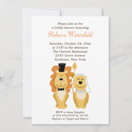 Lion & Lionness 5x7 Bridal Shower Uitnodiging (Voorkant)