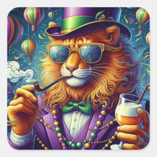 Lion/Louisiana Mardi Gras Vierkante Sticker (Voorkant)