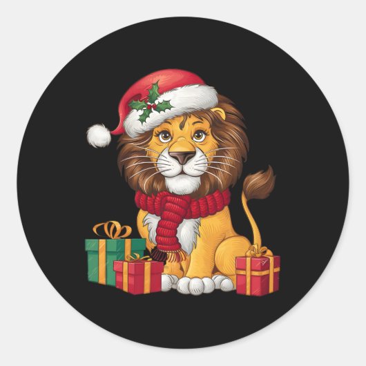 Lion Lover Kerstvakantie Santa Lion Kerstmis Ronde Sticker (Voorkant)