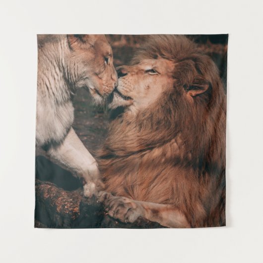 LION LYING ON BROWN ROCK WANDKLEED (Voorkant)