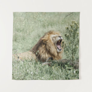 LION LYING ON GREEN GRASS TIS DAG WANDKLEED