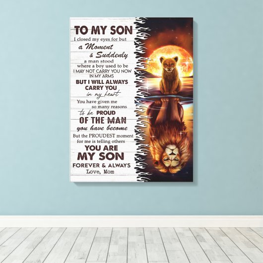 Lion mama aan mijn zoon Ik sloot mijn ogen. Canvas Afdruk (Insitu (Houten vloer))