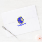 Lion Mascot Blauw en Geel Afstuderen Envelop Vierkante Sticker (Envelop)
